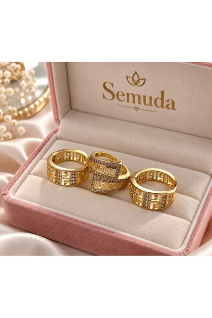 Women's Gold Stone Ring and Earring Set