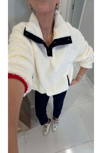Kaser Navy Blue and Ecru Teddy-Print Sweatshirt