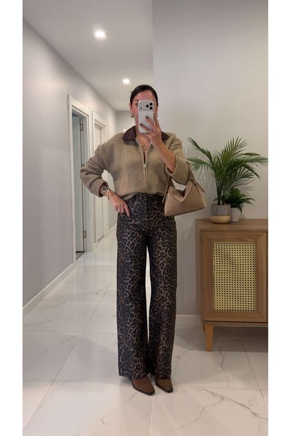 Joste Leopard Print Waxed Straight Jeans