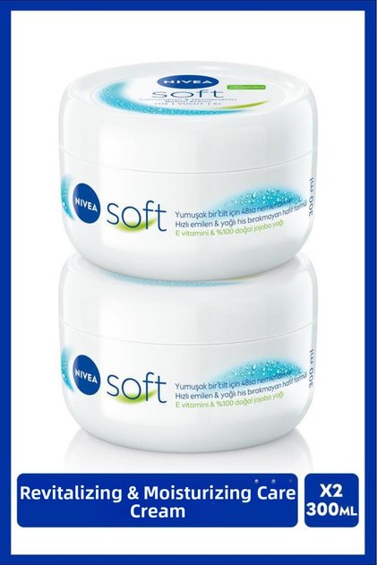 300ml Soft Moisturizing Hand Face and Body Care Crem - Jojoba Oil, Vitamin E, Smooth Skin, X2 Pieces