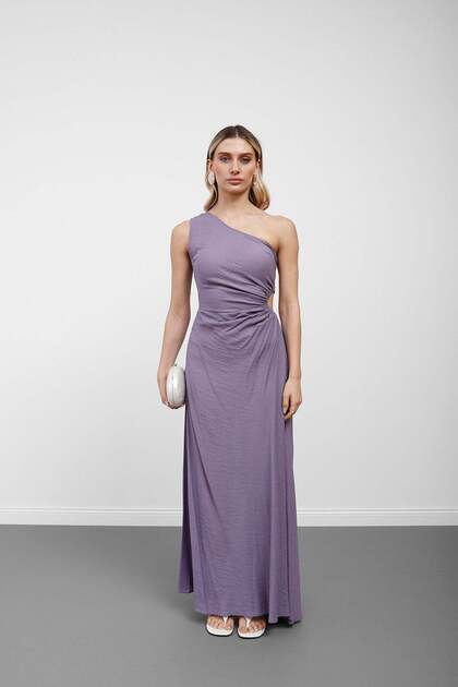 Lilac One-Shoulder Waist Draped Dress with Panel Detail