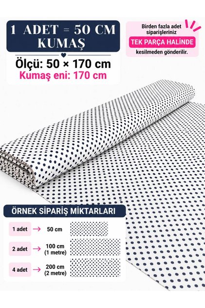 %100 Pamuk Desenli Poplin Kumaş - Puantiyeli - (50x170)