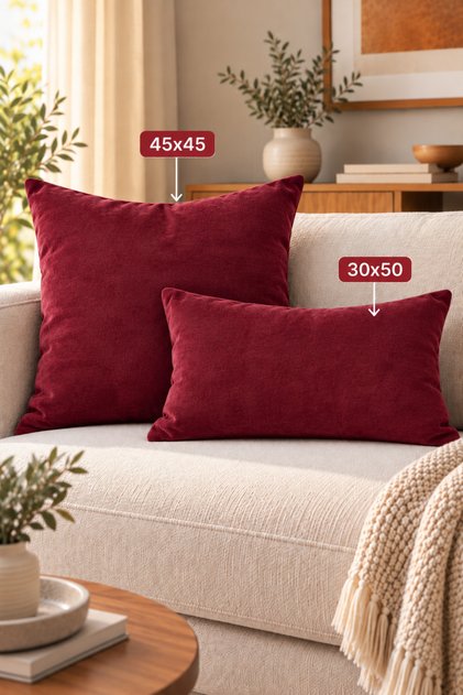 Single Velvet Textured Throw Pillow Cover Claret Red