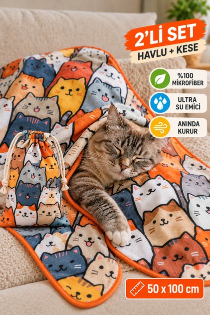 Kedi & Köpek Kurulama Havluları | Çimi | Hızlı Kuruyan 50X100CM ULTRA EMİCİ %100 MİKROFİBER