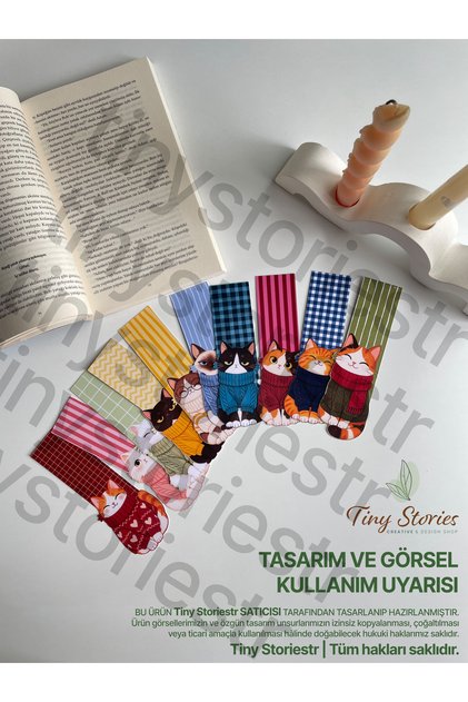 فاصل كتب - مجموعة من 10 قطع بتصميم خاص مستوحى من فصل الخريف وحيوان القط - تينيستوريست.