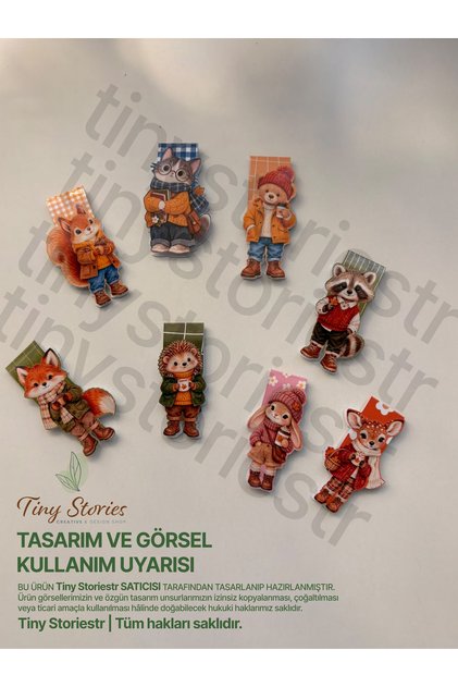 Sonbahar & Kış Sevimli Hayvanlar Temalı-1 - Mıknatıslı Kitap Ayracı /8 Adet -tinystoriestr- Magnetic Bookmark Page Marker -tinystoriestr
