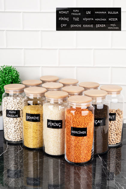 Set of 12 Large Size Glass Jars Food Pulses Wooden Vacuum Lid Jars 1300 ml