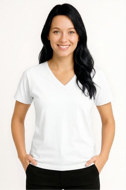 Women's V-Neck Jersey T-Shirt, Jersey Fabric, with Slit Detail