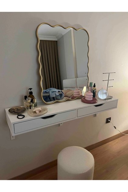 60x75 Dalgalı Asimetrik Duvar Dekor Aynası / Asimetrik Ayna / Konsol Aynası / Düzensiz Ayna