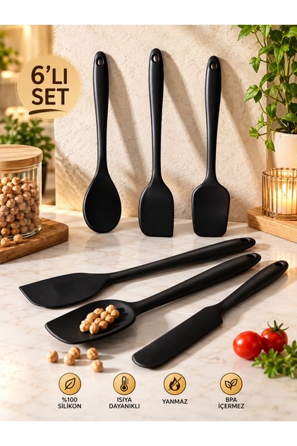 Set of 6 Fireproof Non-Stick Kitchen Cake Silicone Egg Brush Spoon Knife Spatula Set