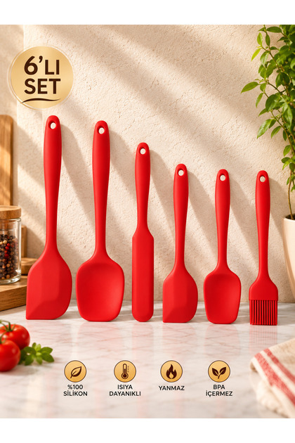 Set of 6 Fireproof Non-Stick Kitchen Cake Silicone Egg Brush Spoon Knife Spatula Set