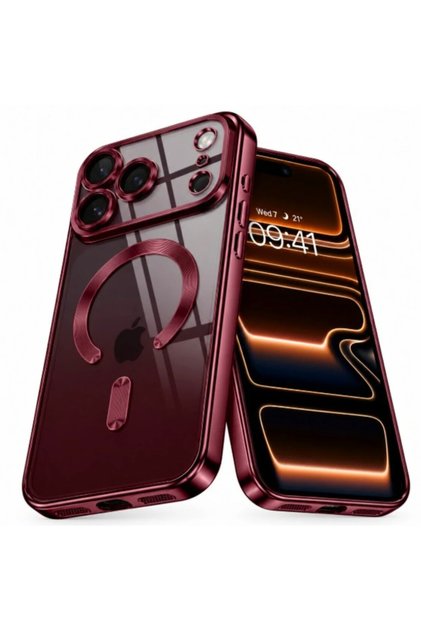 Husa iPhone 16 Pro, Luxury MagSafe Anti-Shock cu Protectie Lentile Camera, Burgundy