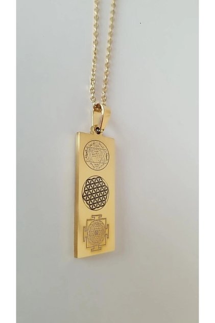 Number Seccent and Solomon Seal, Flower of Life and Sri Yantra Symbol Steel Necklace