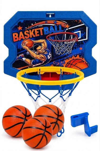 3 Adet Top+Duvara ve Kapıya takılabilir Kaliteli Büyük Boy Oyuncak Basketbol Potası