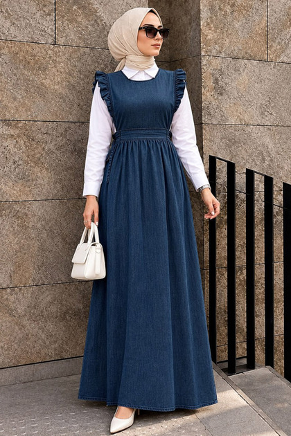 Jile Navy Blue Hijab Denim Dress 19113L