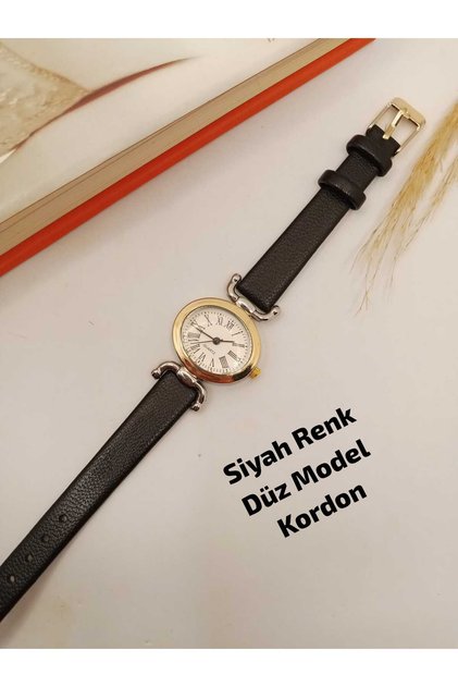 Retro Model Women's Wristwatch New Fashion Black Color Band Gold Color Case
