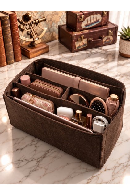 Cikabilir Single Medium Compartment Bolmeli Canta Ici Organizer Dark Brown 28 X 15 X 12 Dimensions (Length X Height X Width)