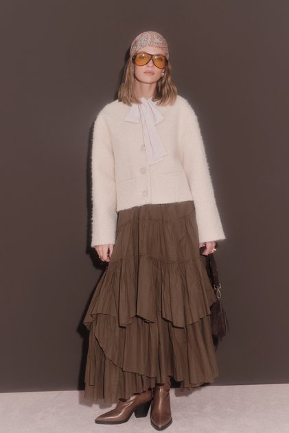 Layered Boho Volume Skirt Khaki