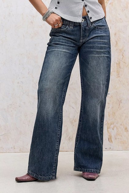 Jasika Washed Navy Blue Low-Rise Jeans
