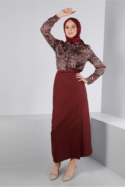 Yandan Slit Belt Detail Skirt 60328