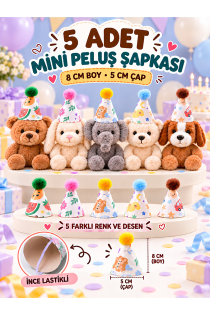 Oyuncak için Minik Şapka Parti Süpriz Oyuncak için Minik Şapka 8cm 5 adet Lastikli