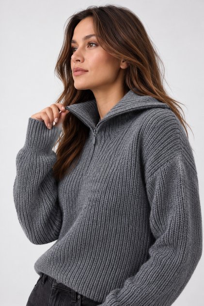 Anthracite Zippered Knit Sweater