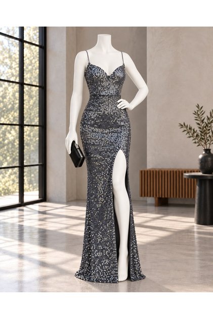 Rochie din catifea cu paiete, gri 583293