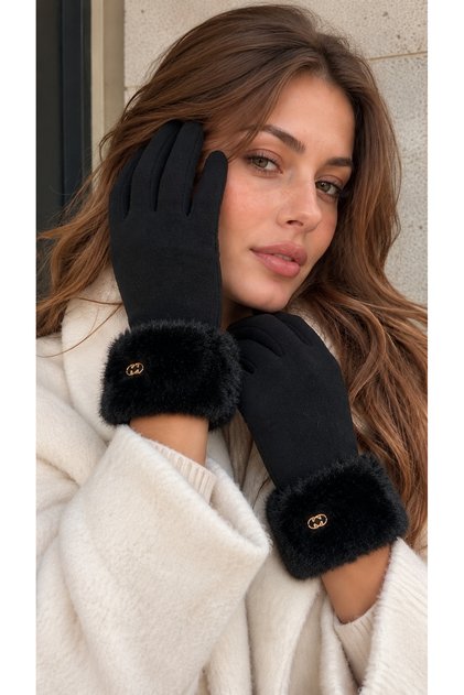 Women's Ankle Fur Touchscreen Black Gloves Eld29