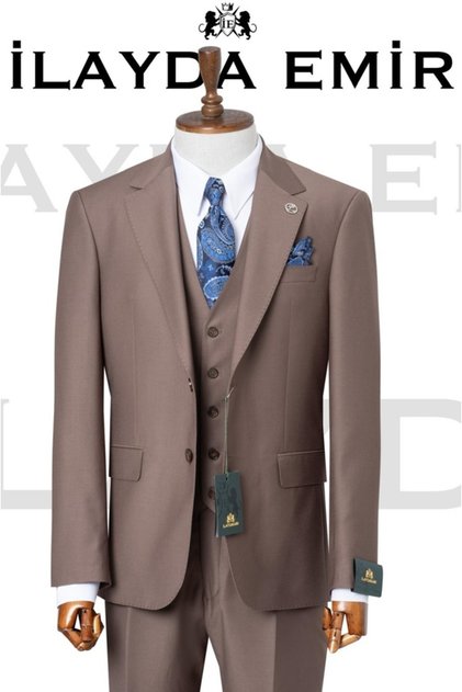 Men's Beige Slim Fit Vest Suit