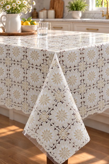 Premium Lace Look PVC Tablecloth – Wipeable, Waterproof Oilcloth, Easy to Clean