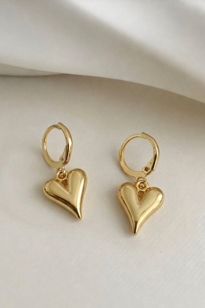 Gold Color Heart Dangle Earrings
