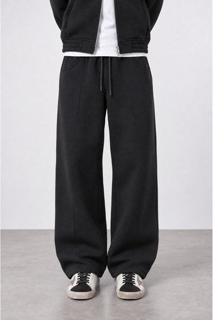 Men's Pocket Detailed Panda Baggy Sweatpants Black