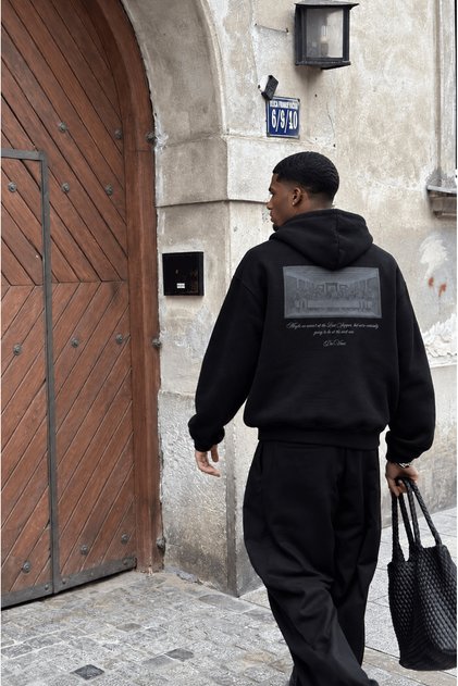 Men's Da Vinci Print Detailed Oversize Hoodie Black