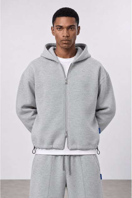 Men's Rubber Detailed Panda Oversize Zip Gray Melange