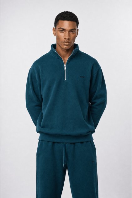 Men's Basic Half Zip Oversize Sweatshirt Emerald