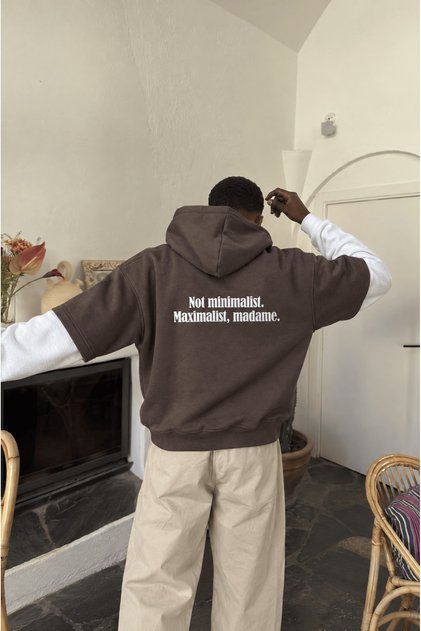 Men's Not Minimalist Printed Double Sleeve Oversize Zip Coffee