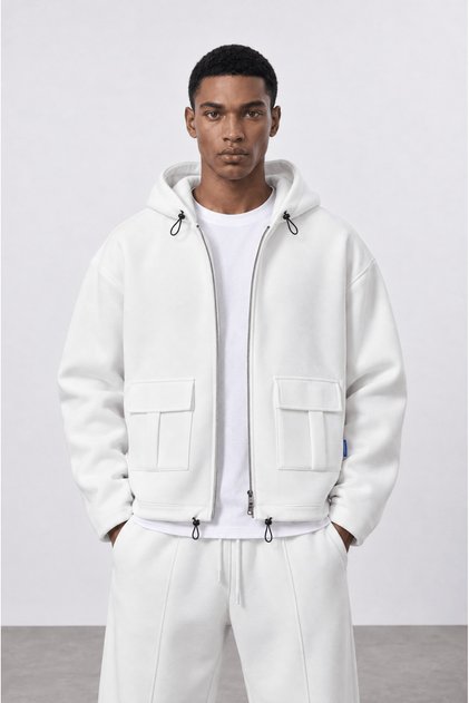 Men's Pocket Detailed Panda Oversize Zip Ecru