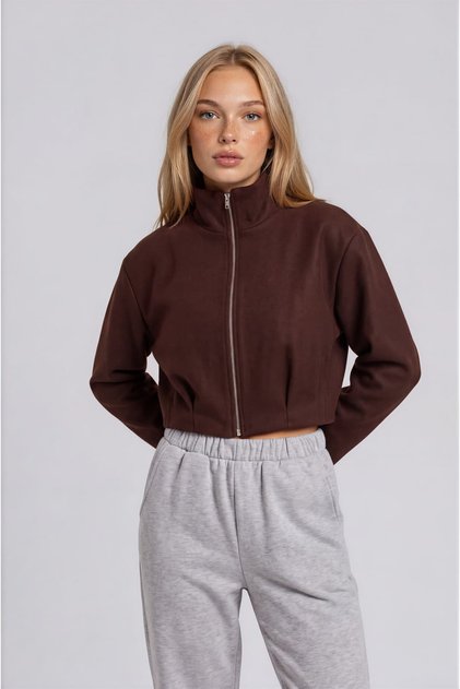 Pleated Zipper-Front Melton Coat