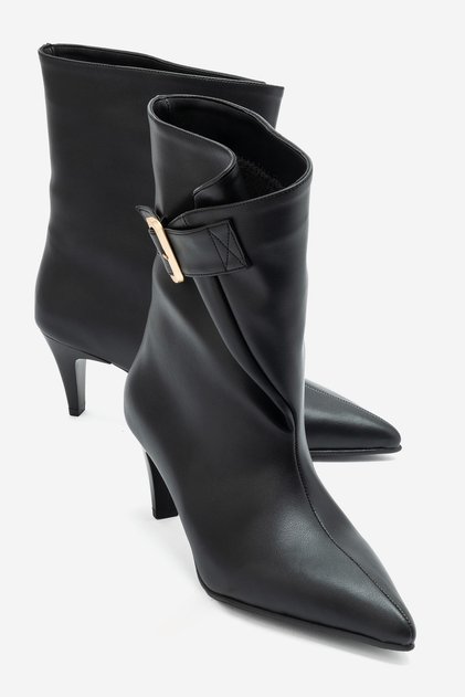 LOXLEY Black Leather Buckled Women's Heeled Boots