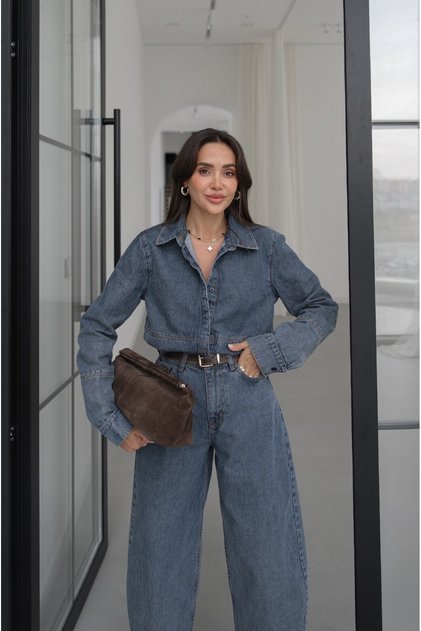 Mavi Gizli Düğmeli Fit Denim Gömlek