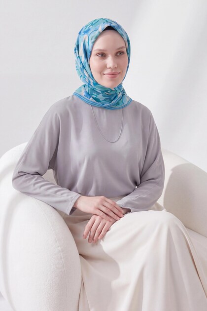 Soft Scarf Painterly Floral Sky Blue