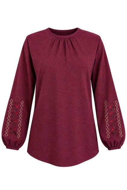 Women's Lycra Blouse for Middle Age and Above, Winter Mom's Combed Cotton Blouse, New Season, Embroidered Sleeves, Elastic Sleeves