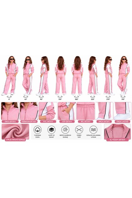 Girl's 2-thread zippered top and bottom tracksuit set 6716pe