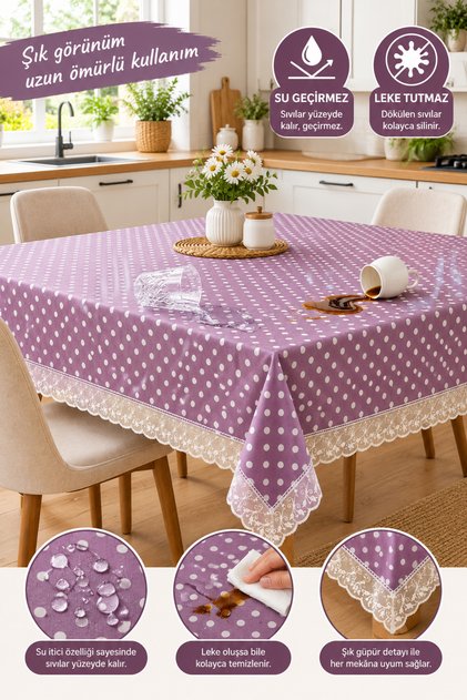 Polka Dot Ruched Tablecloth Waterproof Liquid Repellent Rectangular Elegant Decorative Stylish Table Cover Living Room Kitchen Table
