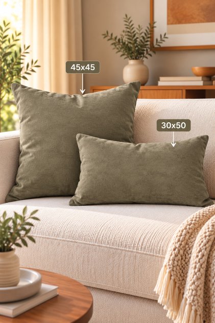 Single Velvet Textured Throw Pillow Cover Khaki Green