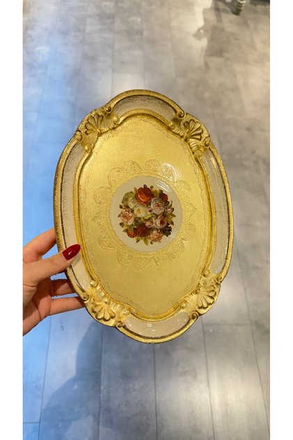 ESTERHOMEDECOR Set of 6 Single-Serving Oval Original Italian Rosewood Serving Trays, 30 x 22 cm, ms47 (12-tgf-1-ivory)