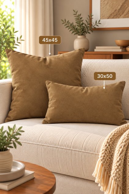Single Velvet Textured Throw Pillow Cover Camel