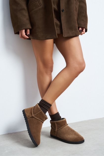 Maran Koyu Desert Suede Leather Women's Ankle Boots with Thin Soles and Fur-Lined Insides