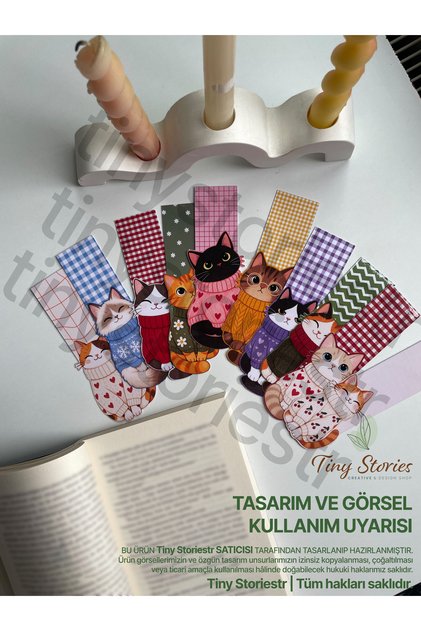 فاصل كتب - مجموعة من 10 قطع بتصميم خاص مستوحى من فصل الخريف وحيوان القط - تينيستوريست.