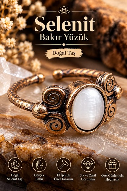 Pure Copper Selenite Elegant Design Trend Quality Ring Adjustable (Gift, Special Day, Trend)